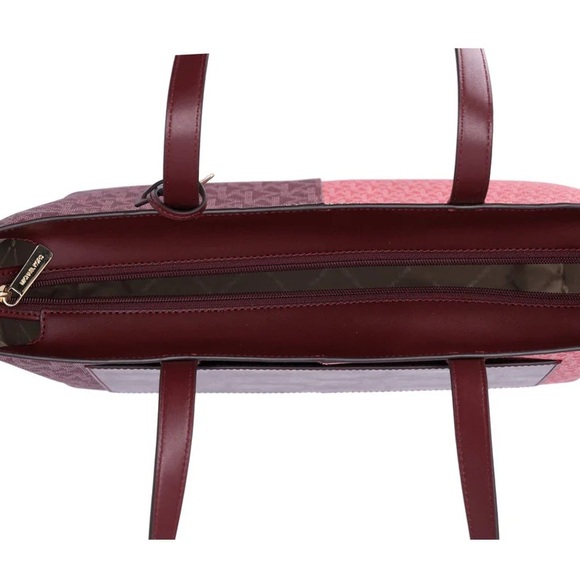 Michael Kors Jet Set Travel Medium Zip Top Tote Oxblood Multi MK Signature - Picture 4 of 9